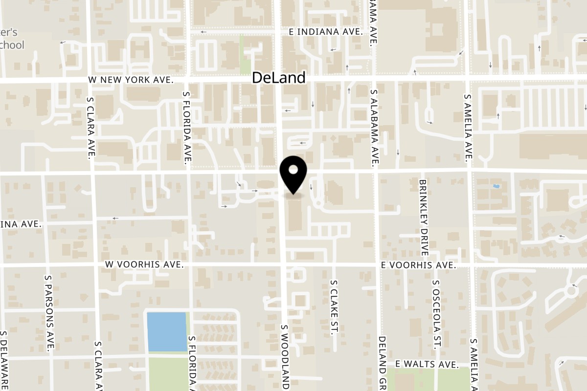 Map showing the location of Chica's Cuban Cafe on 215 S Woodland Blvd in DeLand